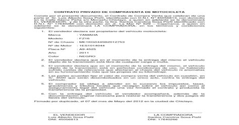 Contrato Privado De Compraventa De Motocicleta Pdf Document