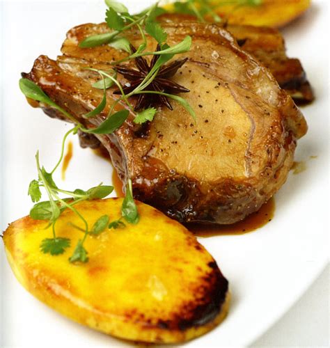 Roasted Pork Chops With Honey Soy Pepper Sauce And Mangos