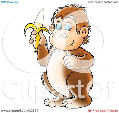 Clipart Illustration Of A Brown Chubby Blue Eyed Monkey Holding A