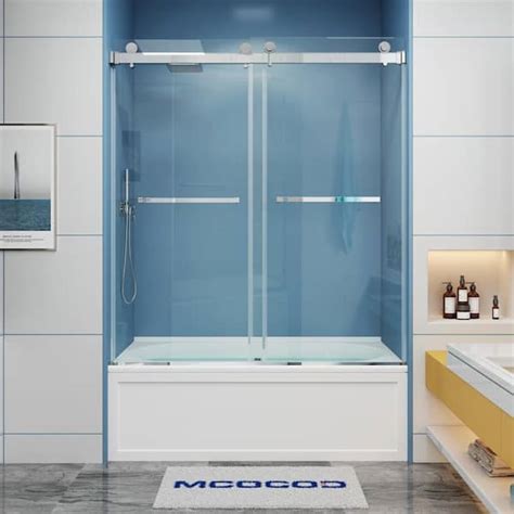 Mcocod 60 In W X 66 In H Double Sliding Frameless Tub Door In Chrome With Smooth Sliding And 3
