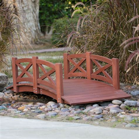 Outdoor 6 Ft Garden Bridge With X Design Rails In Red Stained Acacia W