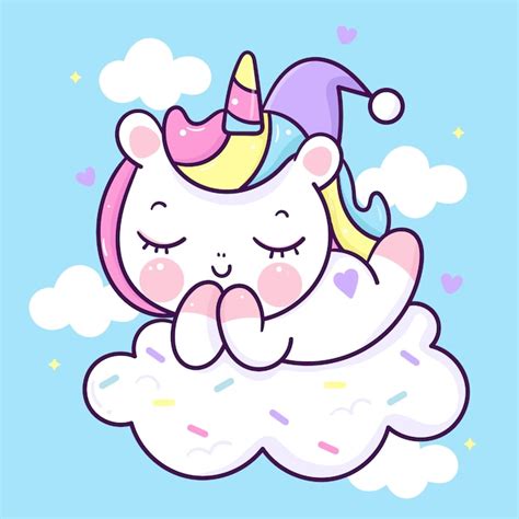 Cute Dibujos Animados De Sueño De Unicornio En Animal Kawaii De Nube De