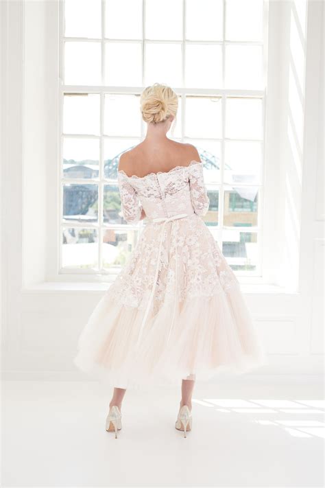 Gorgeous Blush Pink Off The Shoulder Short Ballerina Length Wedding