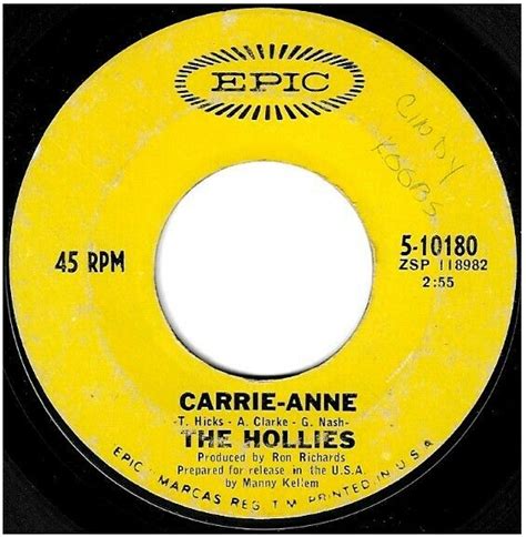 Hollies The Carrie Anne Epic 5 10180 Single 7 Vinyl May 1967