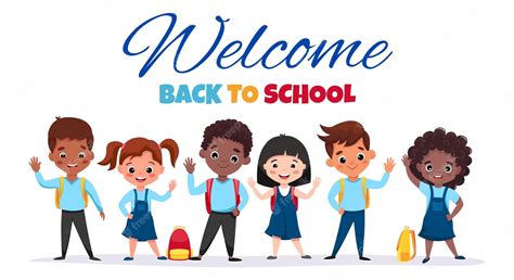 Premium Vector Welcome Back To School Cute School Kids With Backpacks