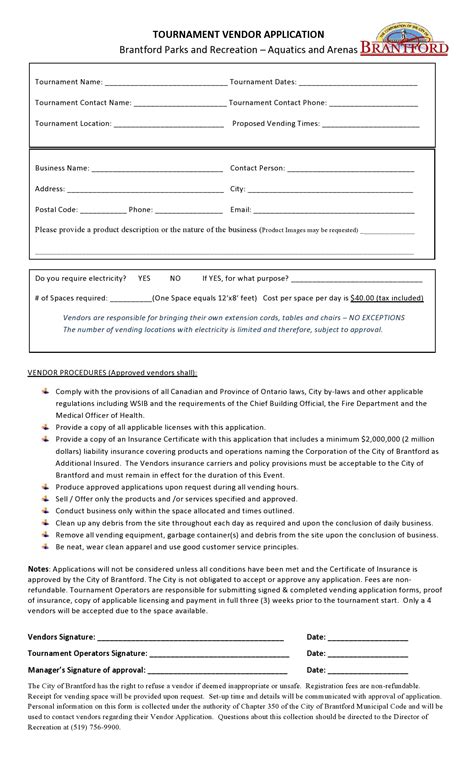 Free Vendor Application Form Template