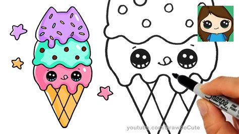 How To Draw Ice Cream Cone Easy Pusheen Youtube