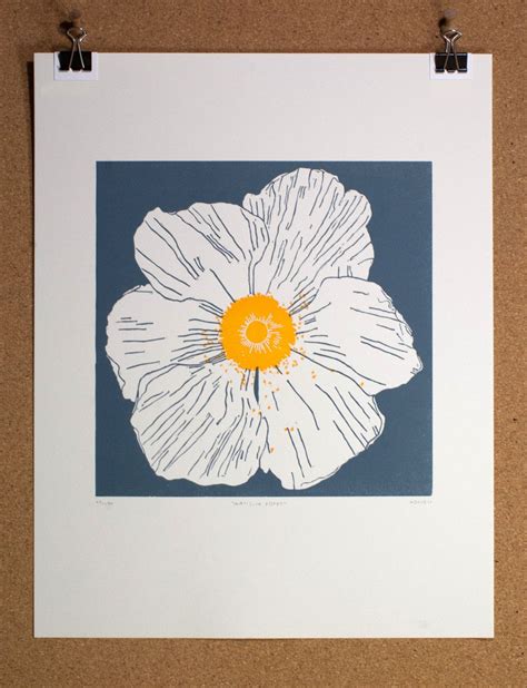 Matilija Fried Egg Poppy ~ Letterpress Printed Linocut 8 X 8 Inch