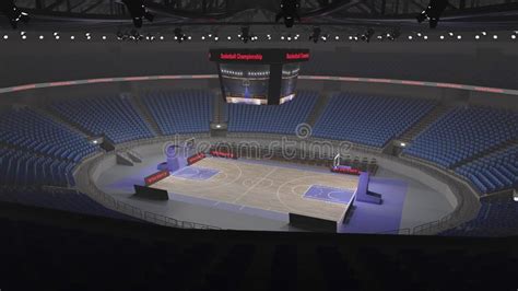 General View Of Basketball Court With Hoops 3d Render Illustration