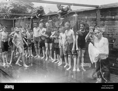Boys Shower At A Public Bathing Facility New York Stock Photo Alamy