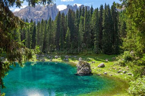 Lake Carezza South Tyrol Italy Stock Photo Image Of Karersee Latemar