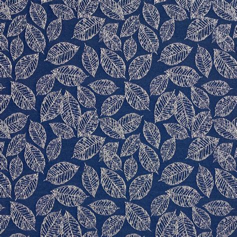 Navy Blue Floral Leaf Jacquard Woven Upholstery Fabric By The Yard