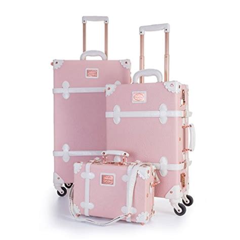 Uniwalker Vintage Suitcase Embossed Pink Floral 3 Piece Luggage Set