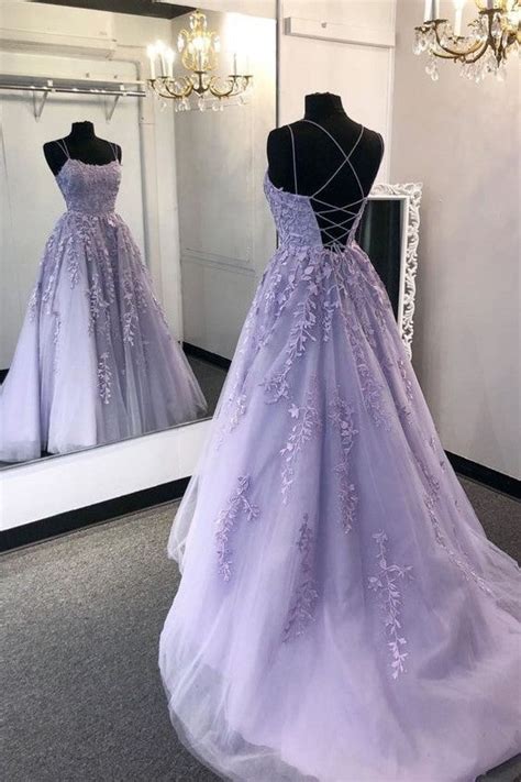 Floral Lace Lavender Prom Dresses With Strappy Back Loveangeldress