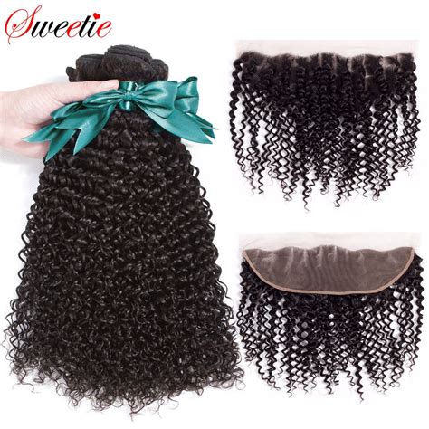 Sweetie Afro Kinky Curly Bundles With Frontal Closure 3 Bundles Indian