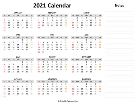 Also, our february 2021 calendar offers much empty space for you to schedule in your own daily activities. 2021 Yearly Calendar with Notes