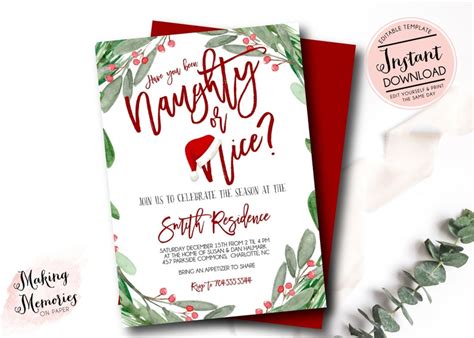 Naughty Or Nice Christmas Party Invitation Editable Holiday Etsy