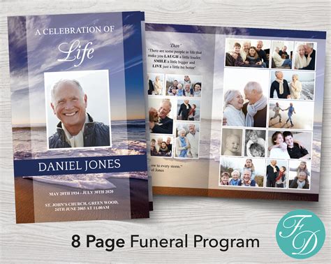 8 Page Funeral Program Template With Photo Collages 0290 Memorial