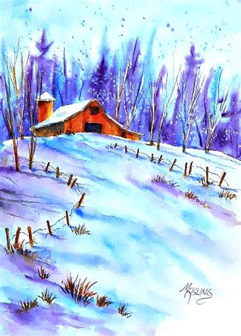 Watercolor Barn Watercolor Snow Winter Art Colorado Watercolor Barns