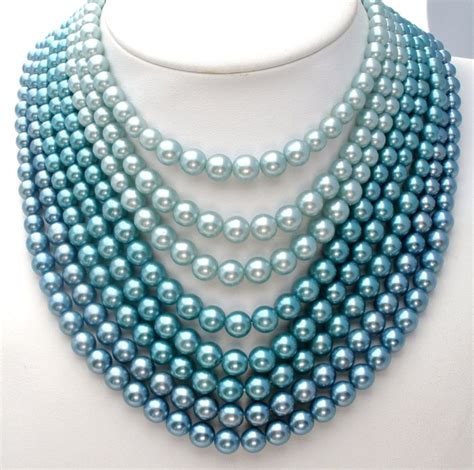 Blue Multi Strand Pearl Bead Necklace Vintage In 2020 Beaded Necklace Vintage Necklace Pearl
