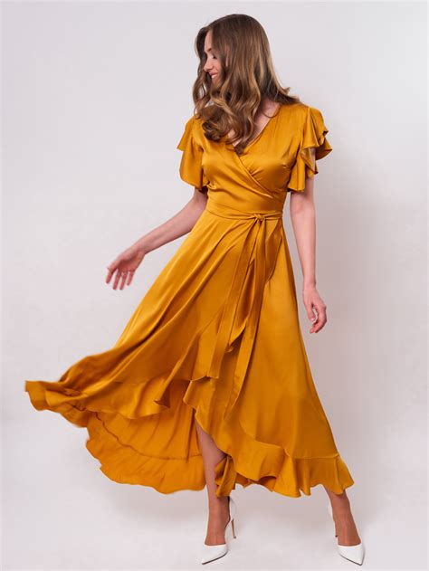Gold Silk Dress Silk Dress Wrap Dress Bridesmaid Dress Etsy