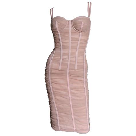 Dolce And Gabbana Nude Pink Silk Ruched Bodycon Corset Dress At 1stdibs