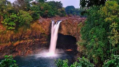 Home → applications → settings →. Cave, waterfall,green trees - Phone wallpapers