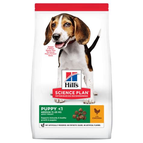 This dog food made with natural ingredients is tailored to the developmental needs of small breed dogs 1 year and younger. Hills Science Plan Medium Breed Puppy Chicken Dry Dog Food ...