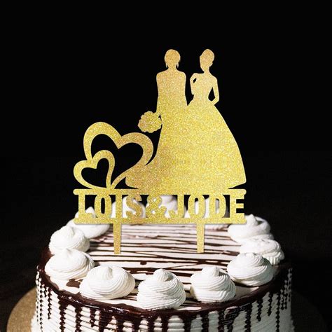 Glitter Gold Mrs And Mrs Lesbian Wedding Cake Topper Silhouette Lesbian Bride And