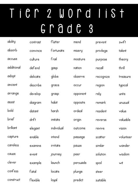 Tier 2 Word List Third Grade Vocabulary Words Vocabulary Words