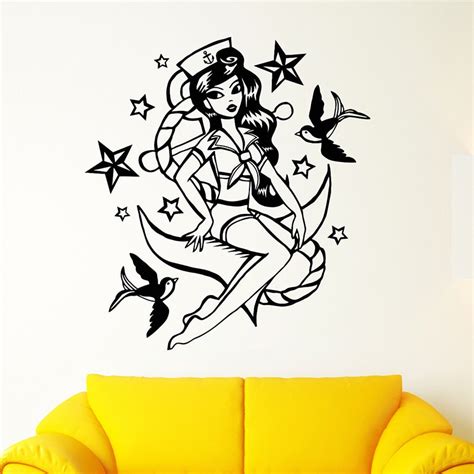 Attractive Vinyl Wall Decal Pin Up Nautical Style Retro Sexy Girl