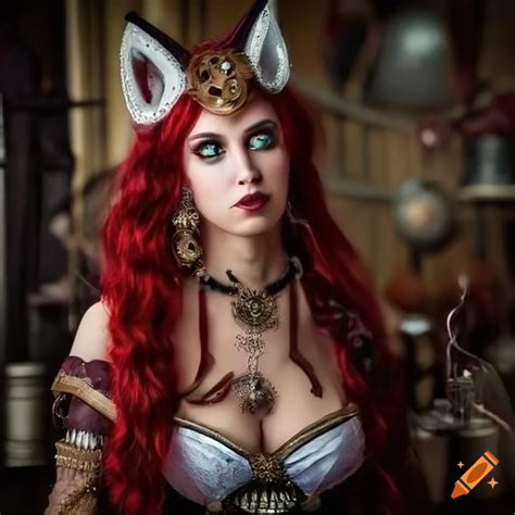 Steampunk Laboratory With Photographers Capturing Portrait Of Lady Palutena A Steampunk Red Fox