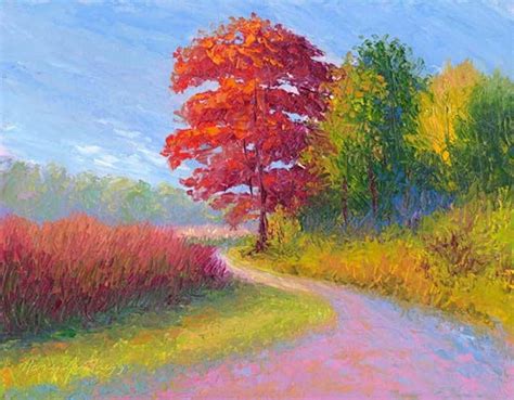 Impressionist Oil Painting Fall Autumn Path Colorful Original