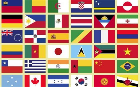 Banderas De Diferentes Países Con Reflexión Vector De