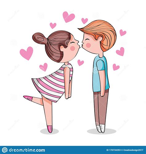 Cute Couple Kissing Cartoon Vector Stock Vector Illustration Of