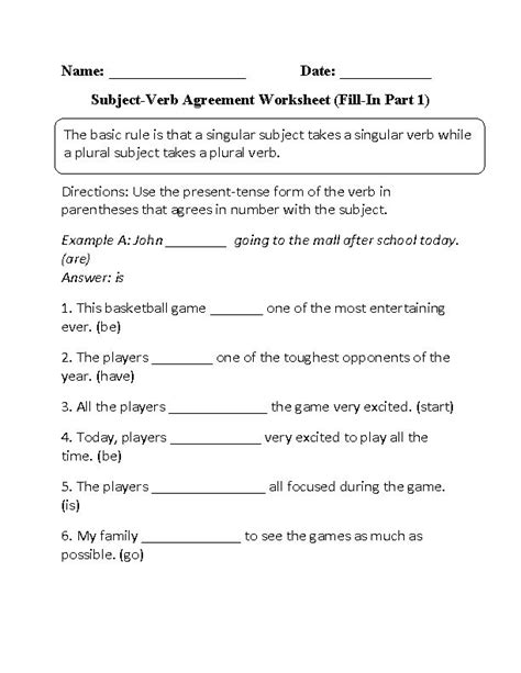 Subject Verb Agreement Worksheets Fill In Subject Verb Agreement