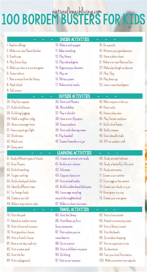 100 Boredom Busters Summer Activities Free Printable