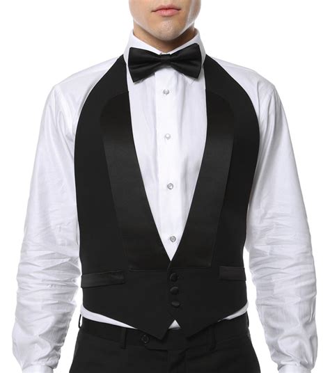 Premium Black 100 Wool Backless Formal Vest And Bowtie Big And Tall
