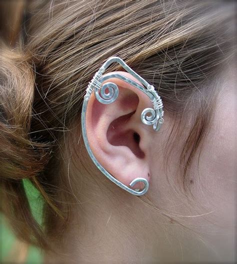 Pair Of Simple Silver Elf Ear Cuffs With Swirl Accents Etsy Uk