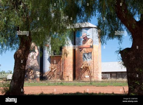 Weethalle Australia Nov 2 2020, wheat silos with large scale mural