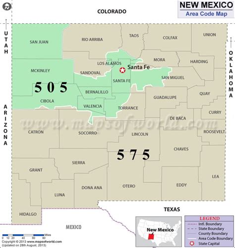 New Mexico Area Codes Map Of New Mexico Area Codes