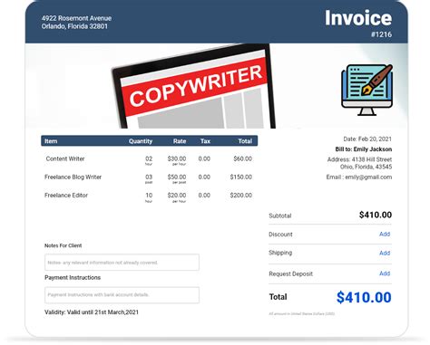 Freelance Writer Invoice Template Free Download Invoiceowl