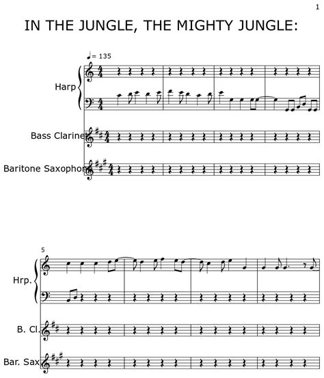 In The Jungle The Mighty Jungle Sheet Music For Harp Bass Clarinet Baritone Saxophone