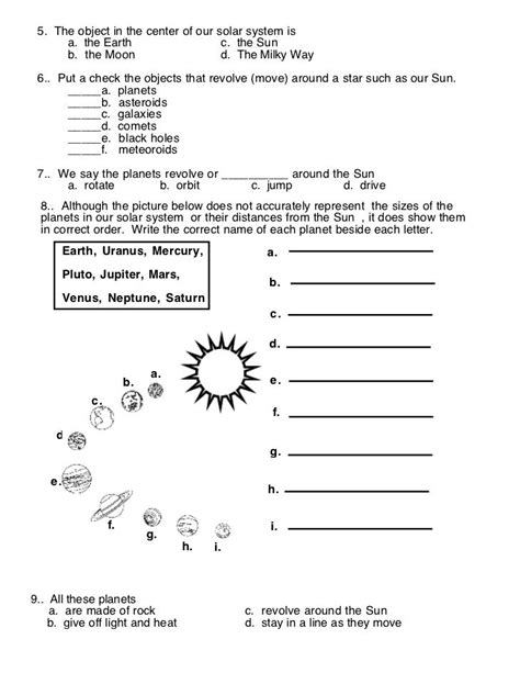 5th Grade Solar System Worksheet