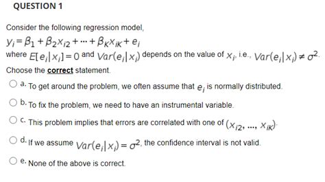 Solved QUESTION Consider The Following Regression Model Chegg Com