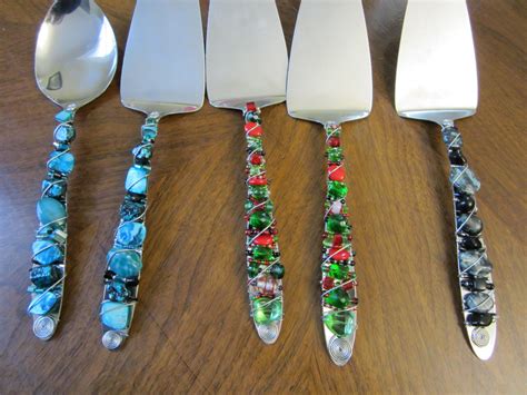 Wire And Bead Wrapped Servers Glass Bead Crafts Wrapped Silverware