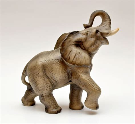Vintage African Elephant With Trunk Up Porcelain Figurine Etsy Canada