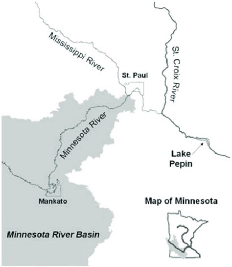 A Map Showing The Minnesota River Basin Along With Three Major Rivers