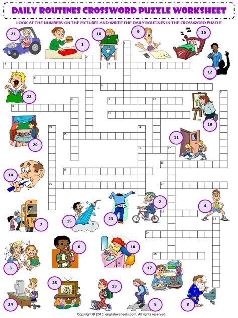Daily Routines Esl Printable Crossword Puzzle Worksheets Fun Writing Images And Photos Finder