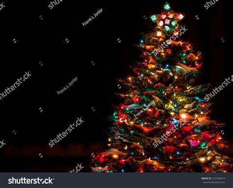 Snow Covered Christmas Tree Multi Colored 스톡 사진지금 편집 210794914